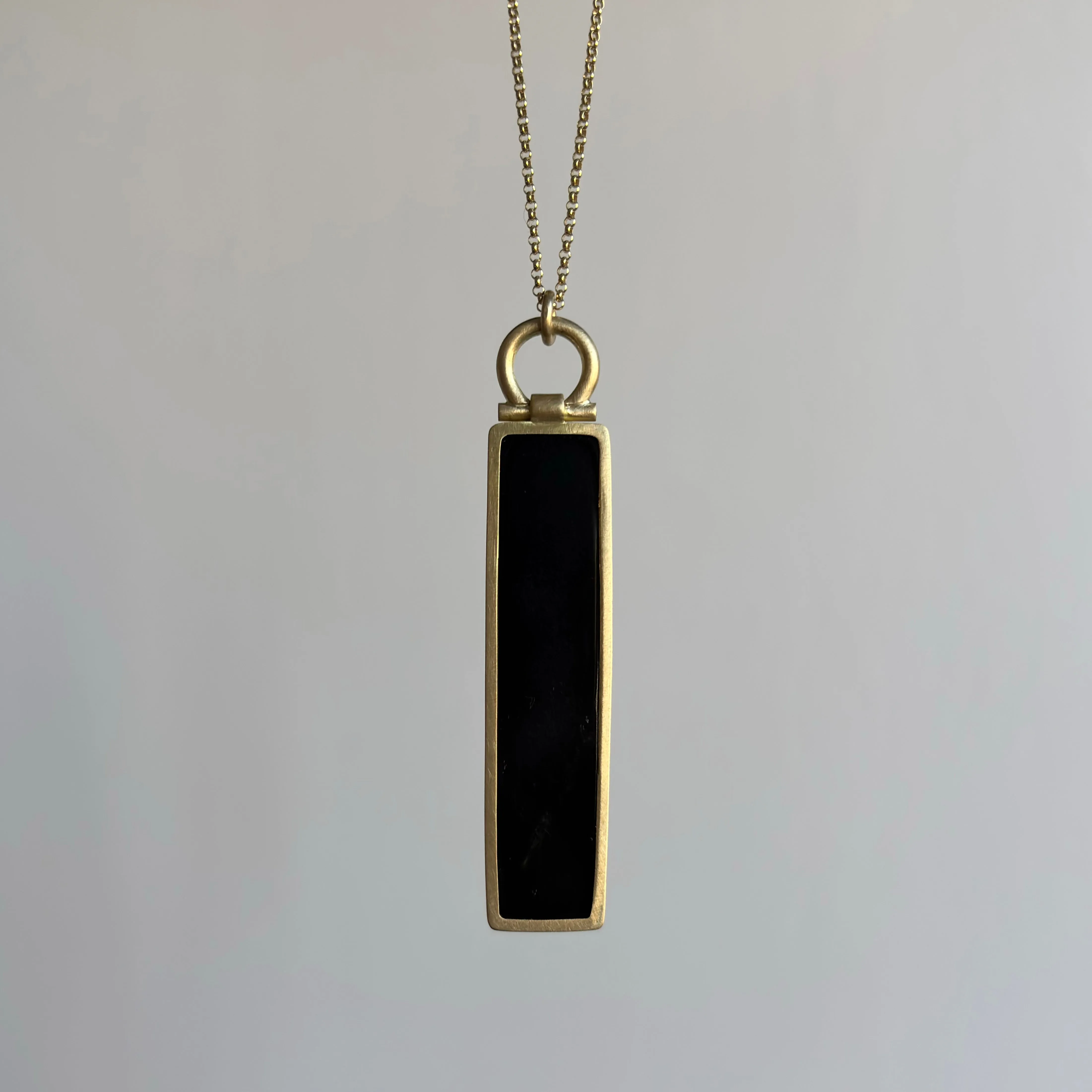 Black Nephrite Jade Elongated Rectangle Pendant