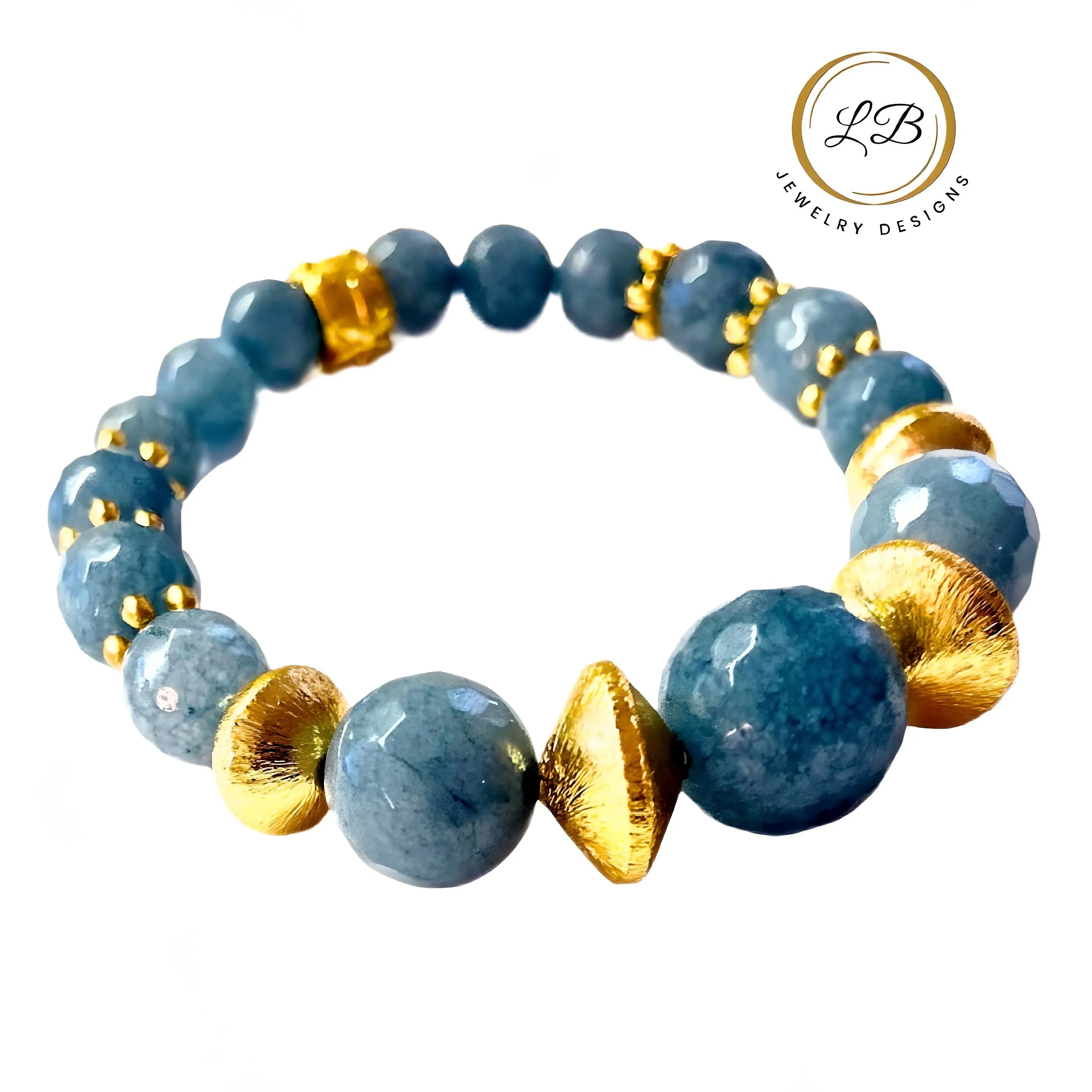 Blue Apatite Gemstone 22k Brushed Gold Vermeil Bracelet