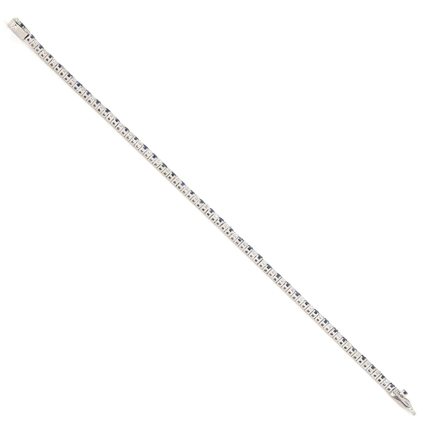 Blue Sapphire & Diamond Delicate Tennis Bracelet In 18k White Gold For Her