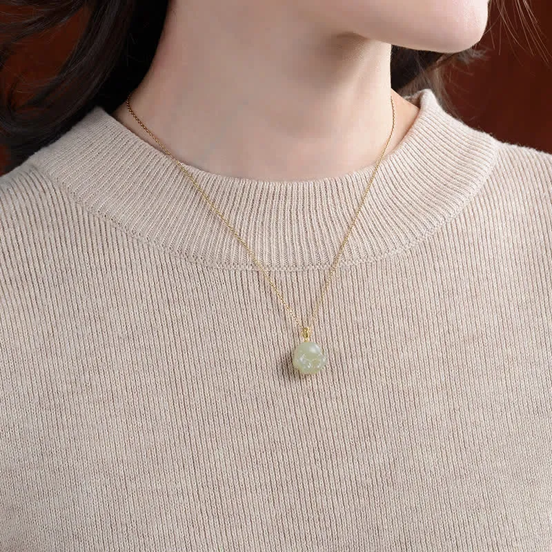 Buddha Stones 925 Sterling Silver Hetian White Jade Cute Cat Paw Luck Necklace Pendant