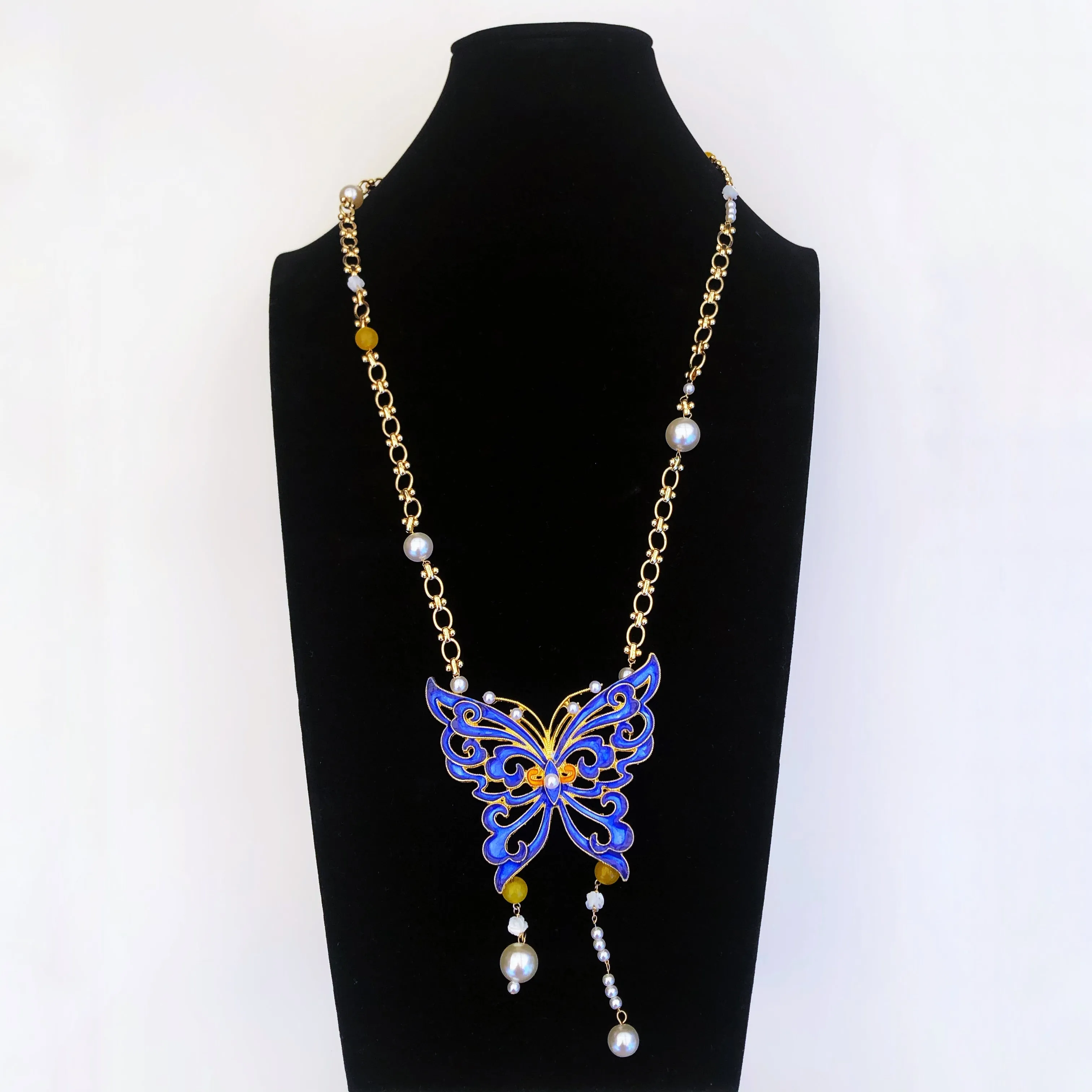 Butterfly Lovers Enamel Necklace Gold
