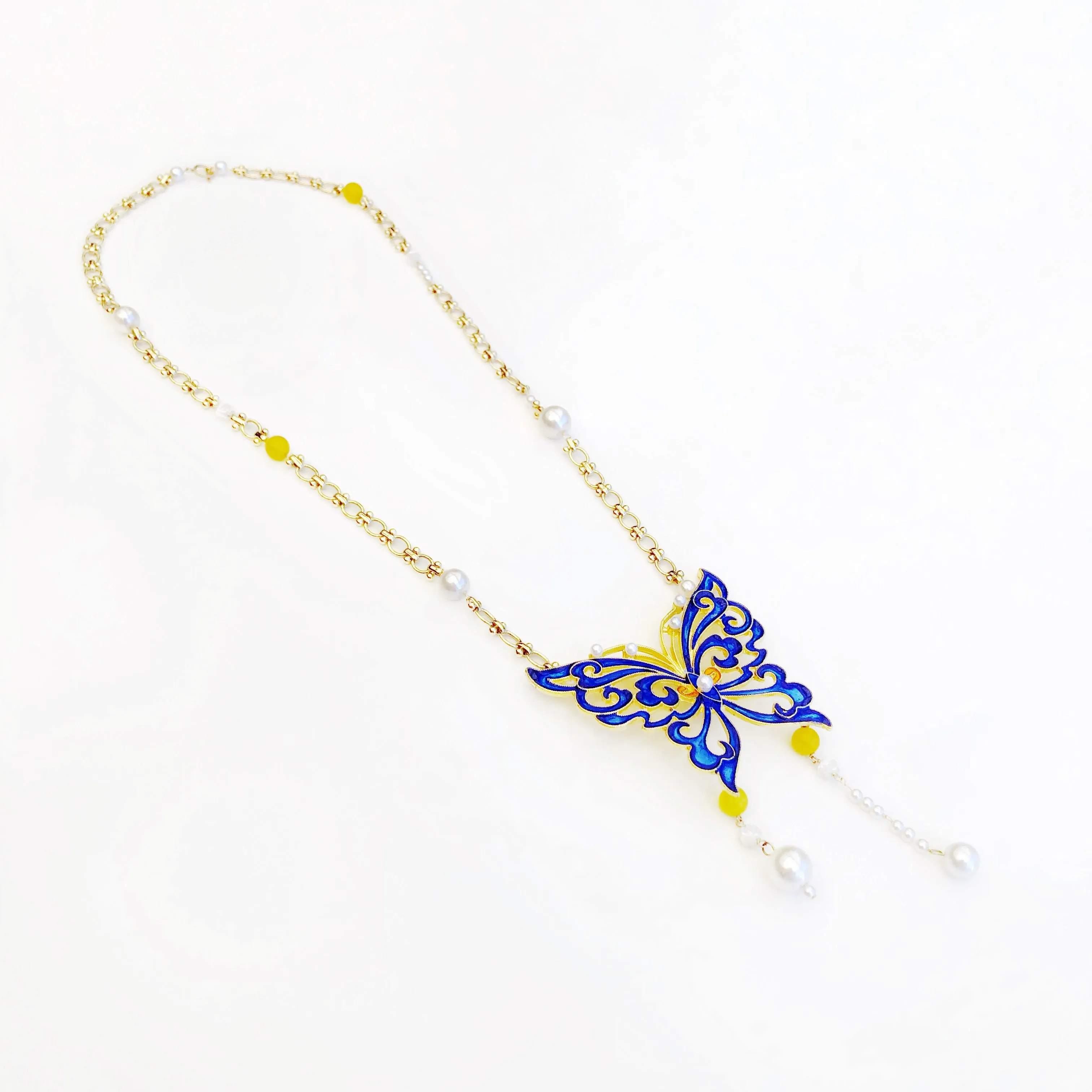 Butterfly Lovers Enamel Necklace Gold