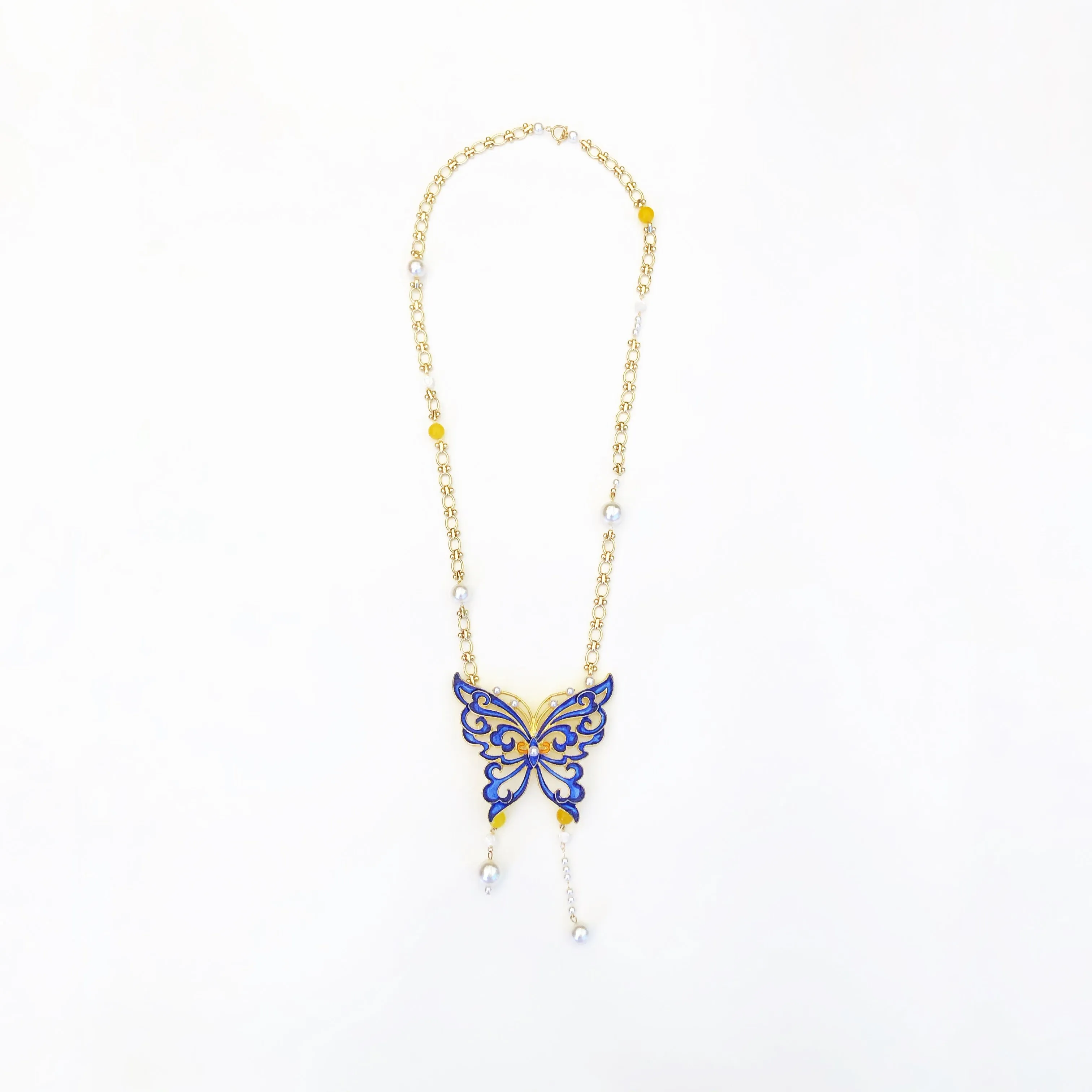 Butterfly Lovers Enamel Necklace Gold
