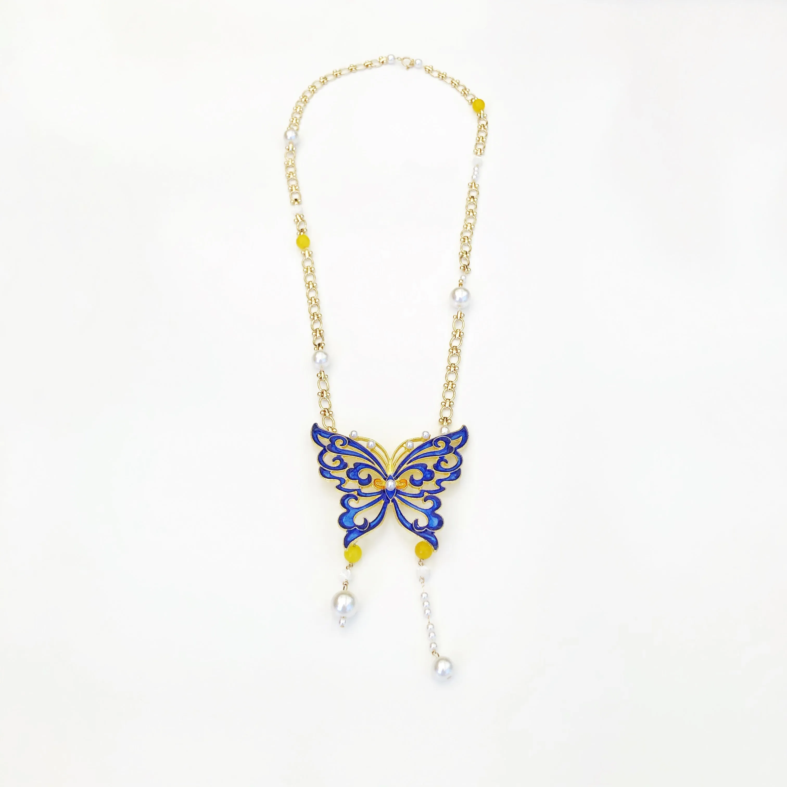 Butterfly Lovers Enamel Necklace Gold