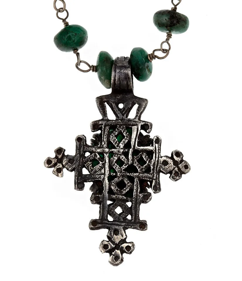 Cabochon Cut Emerald Cross Necklace