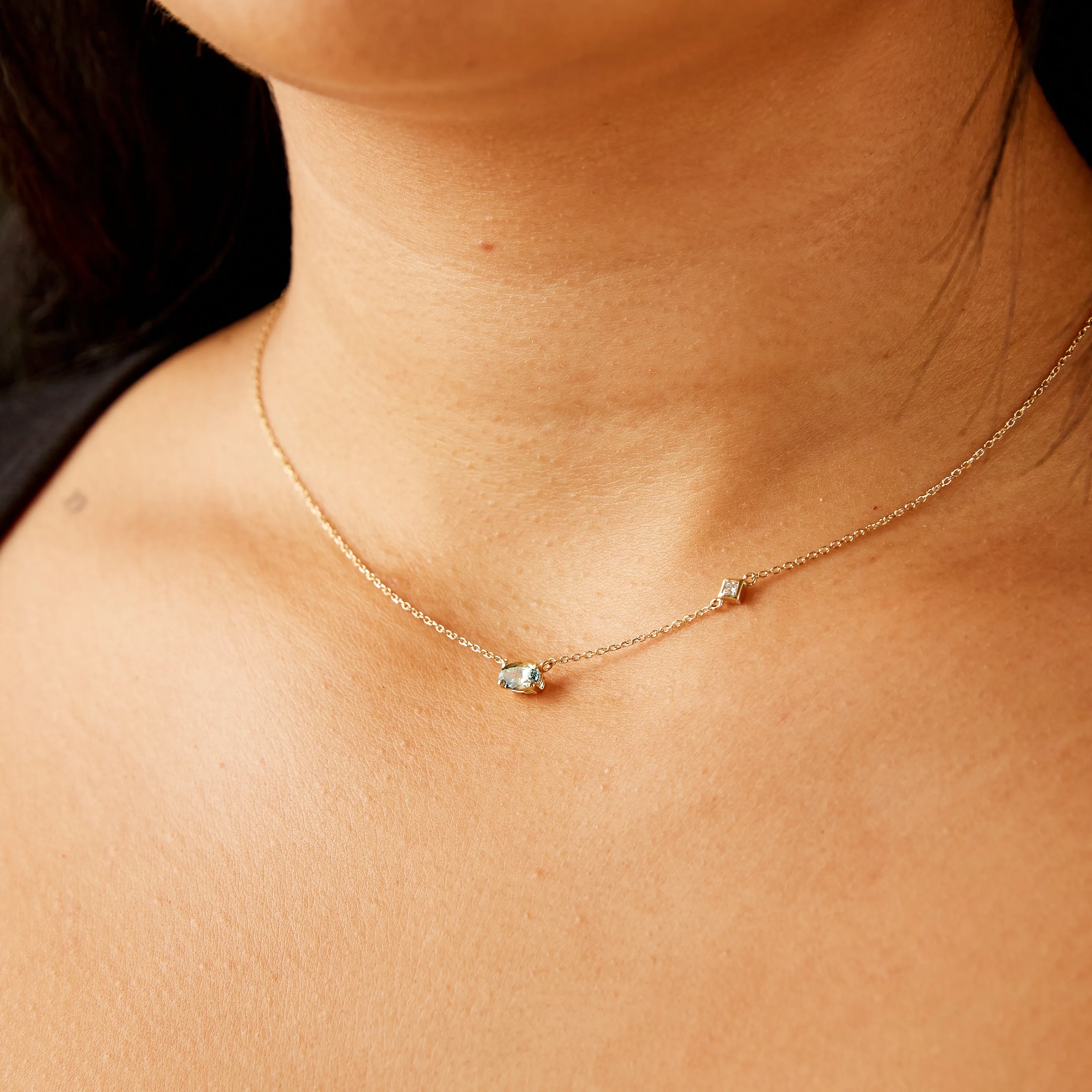 Cassidy Necklace - Light Green Oval Sapphire