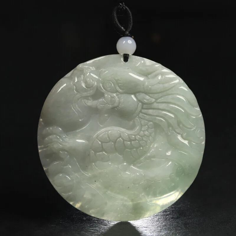 Certified Grade A 100% Natural Green Burma Jadeite Jade Pendant Dragon Necklace