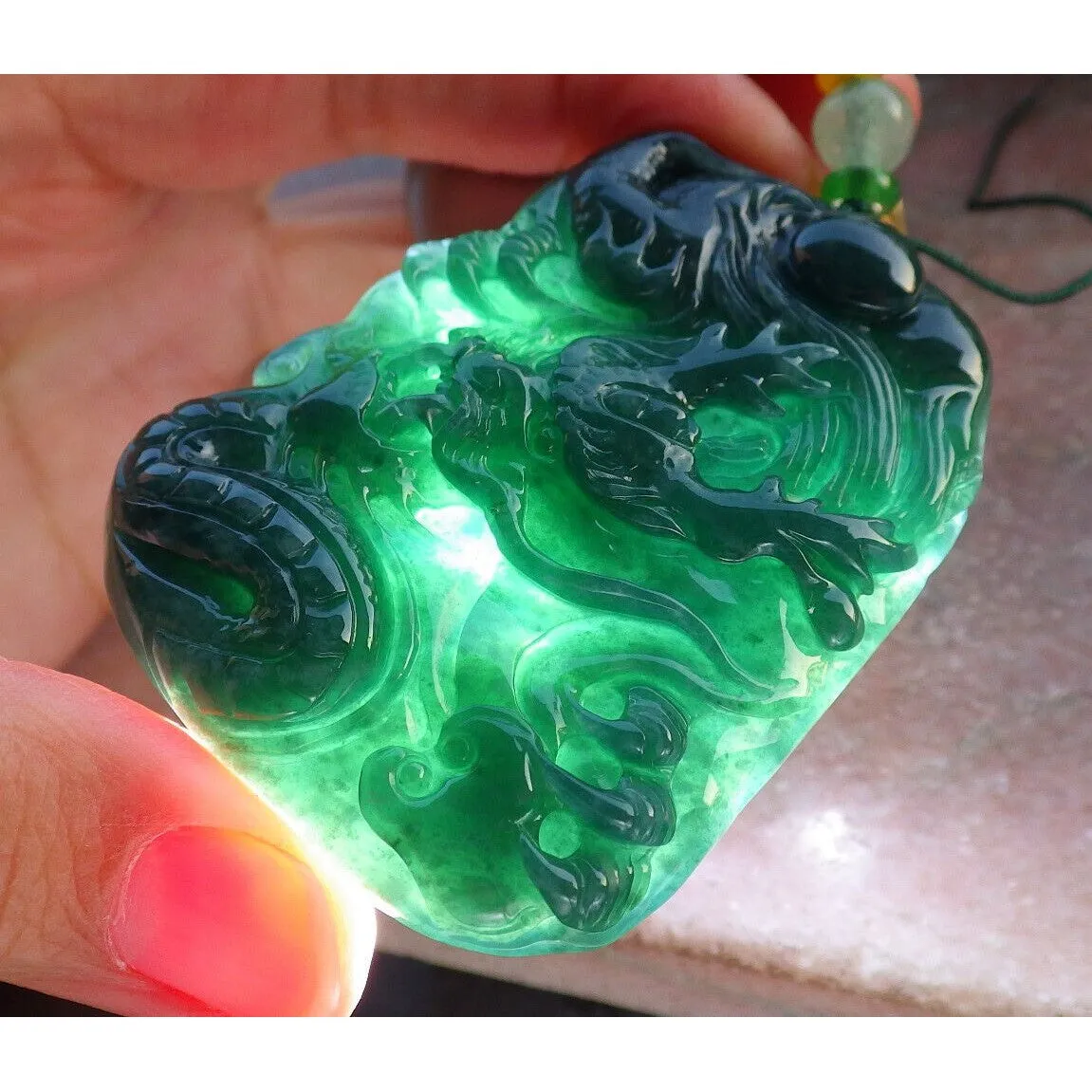 Certified Green 100% Burma Natural A Jade Jadeite Pendant Dragon Necklace