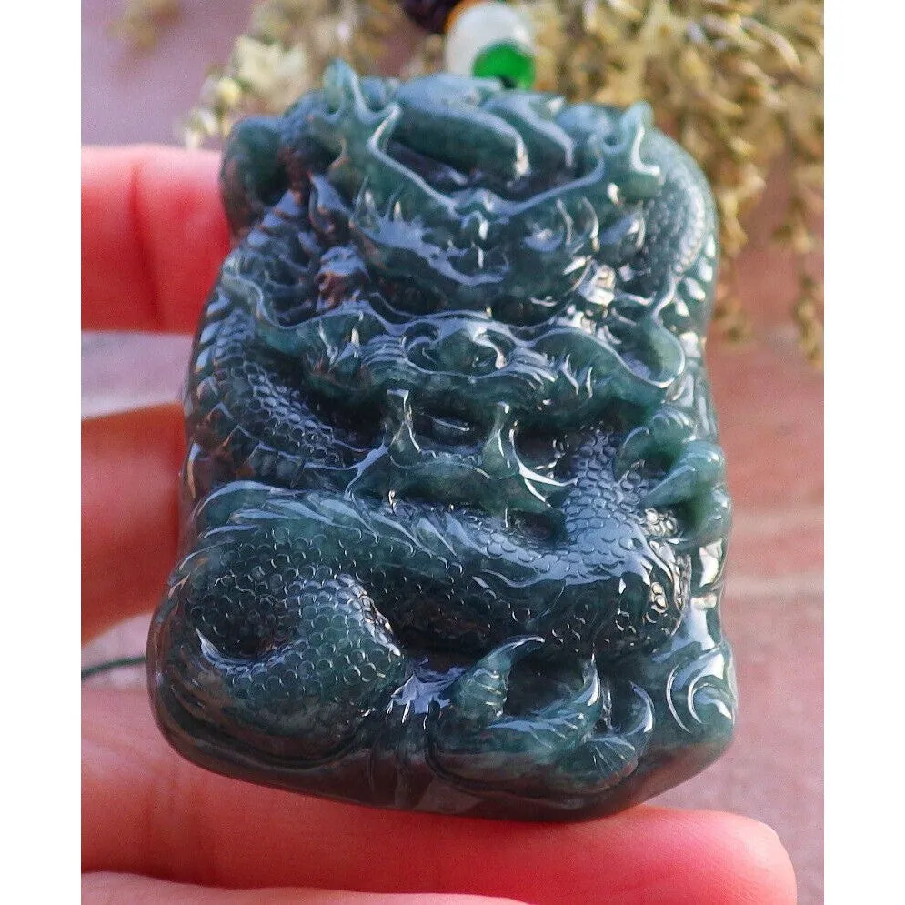 Certified Green Burma Natural A Jade Jadeite Pendant Dragon Pearl Necklace