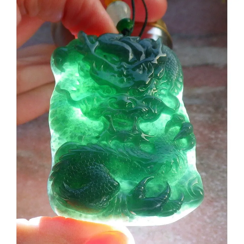 Certified Green Burma Natural A Jade Jadeite Pendant Dragon Pearl Necklace