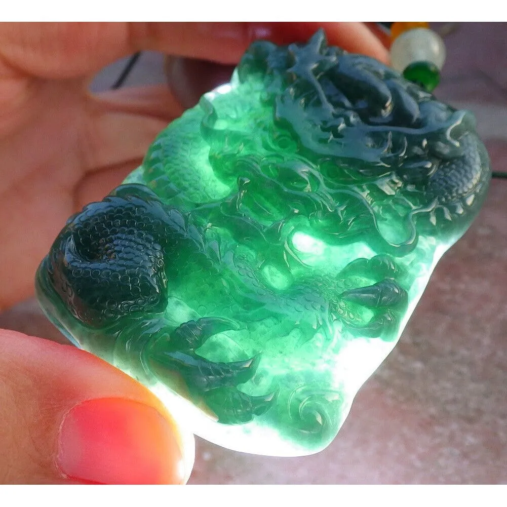 Certified Green Burma Natural A Jade Jadeite Pendant Dragon Pearl Necklace
