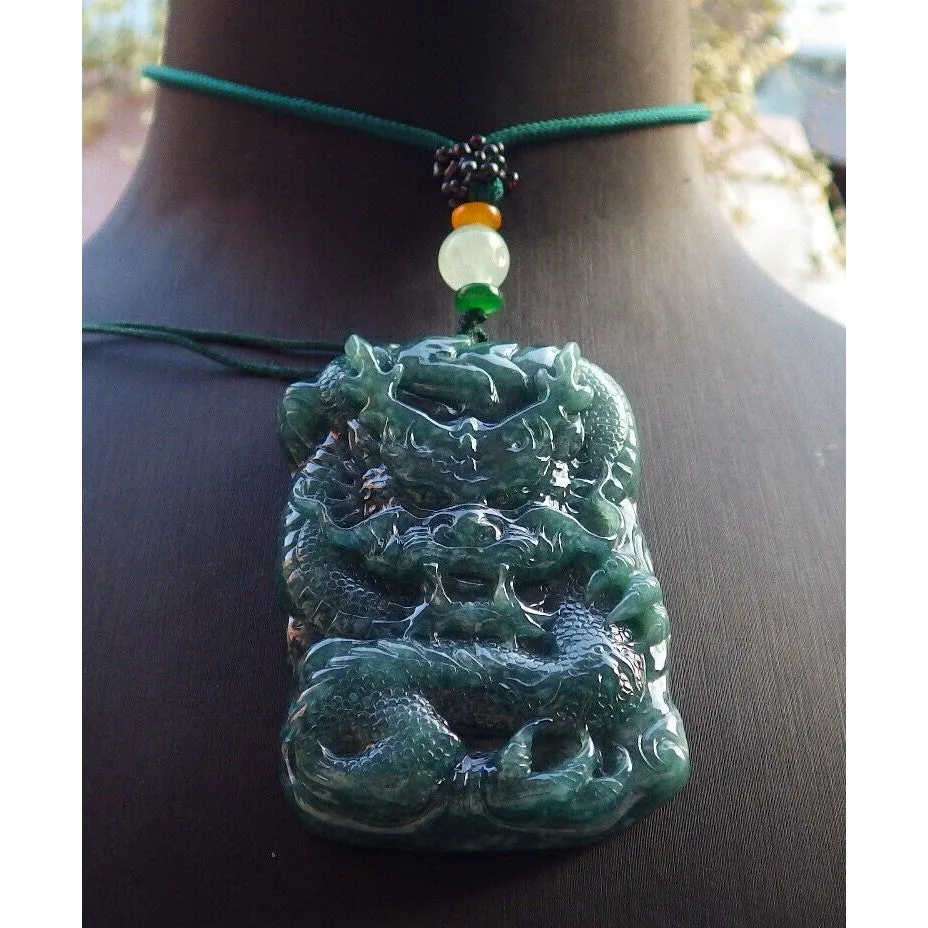 Certified Green Burma Natural A Jade Jadeite Pendant Dragon Pearl Necklace
