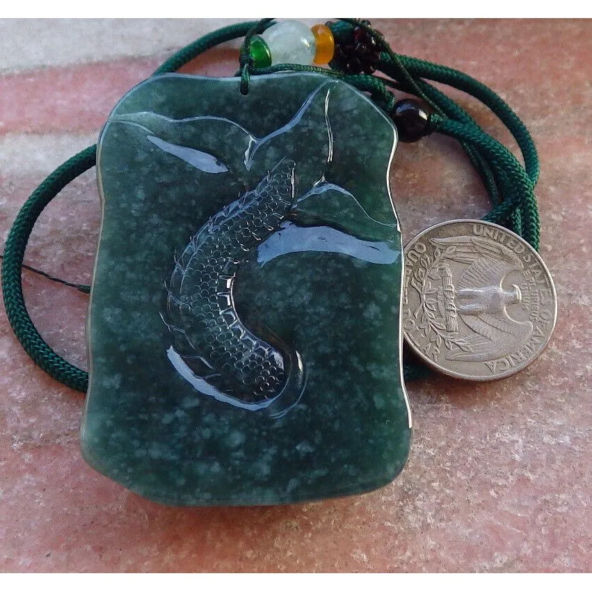 Certified Green Burma Natural A Jade Jadeite Pendant Dragon Pearl Necklace
