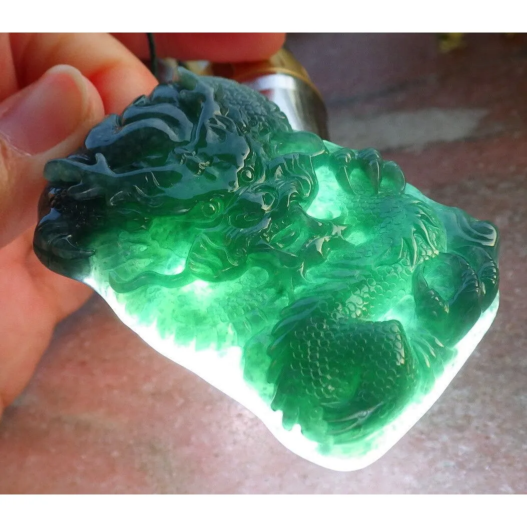 Certified Green Burma Natural A Jade Jadeite Pendant Dragon Pearl Necklace