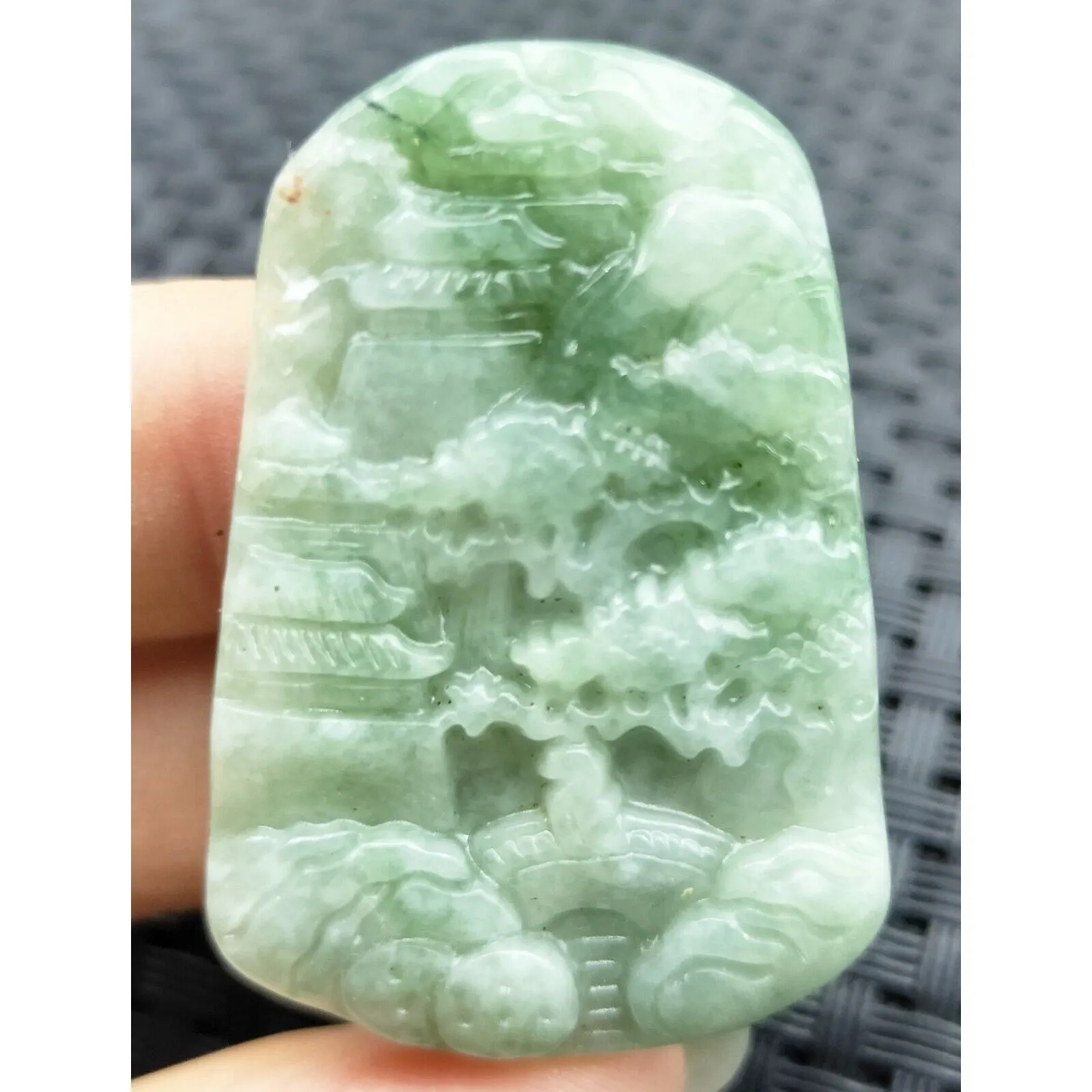 Certified Green Natural A Jade Jadeite Carved Pendant Landscape Painting Necklace