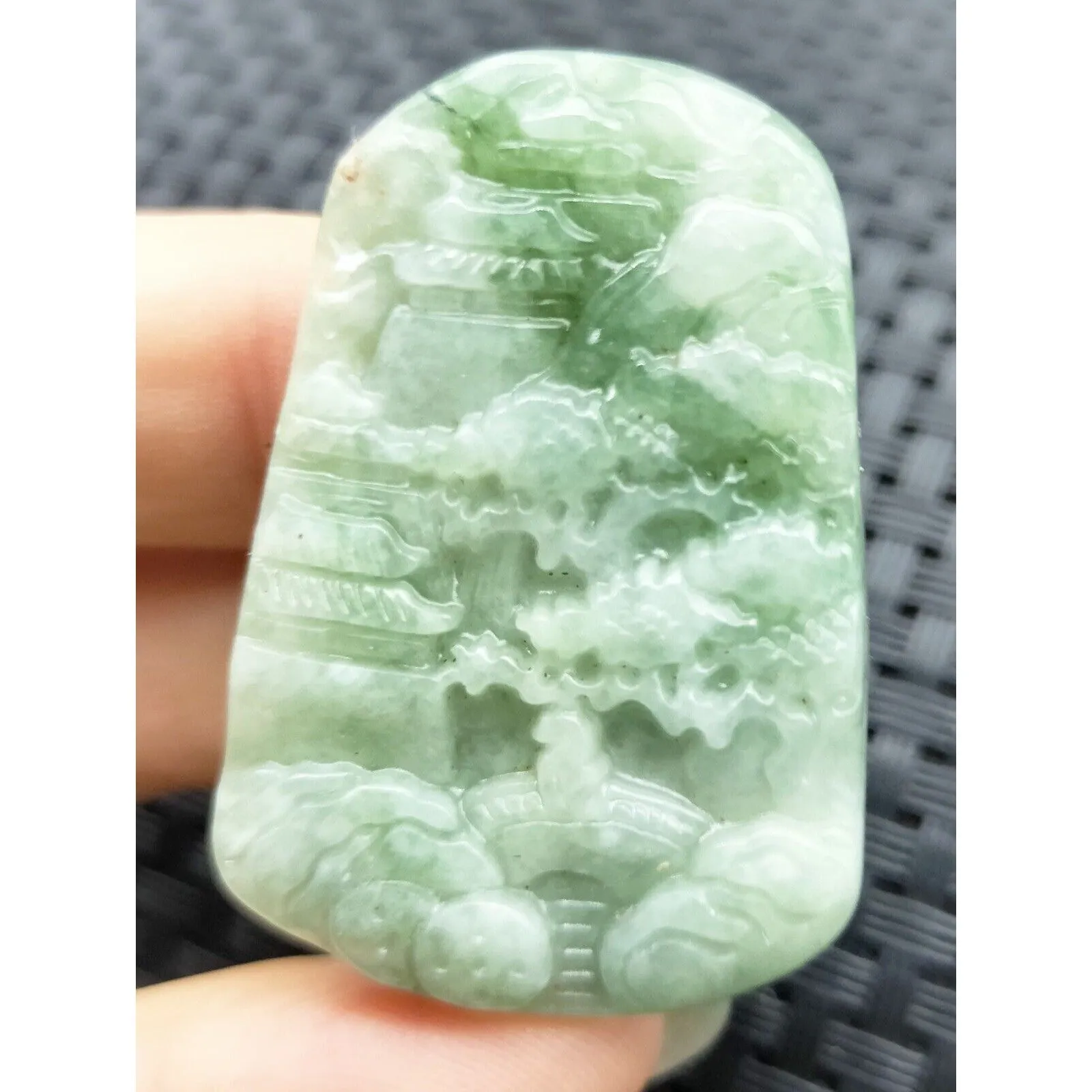 Certified Green Natural A Jade Jadeite Carved Pendant Landscape Painting Necklace
