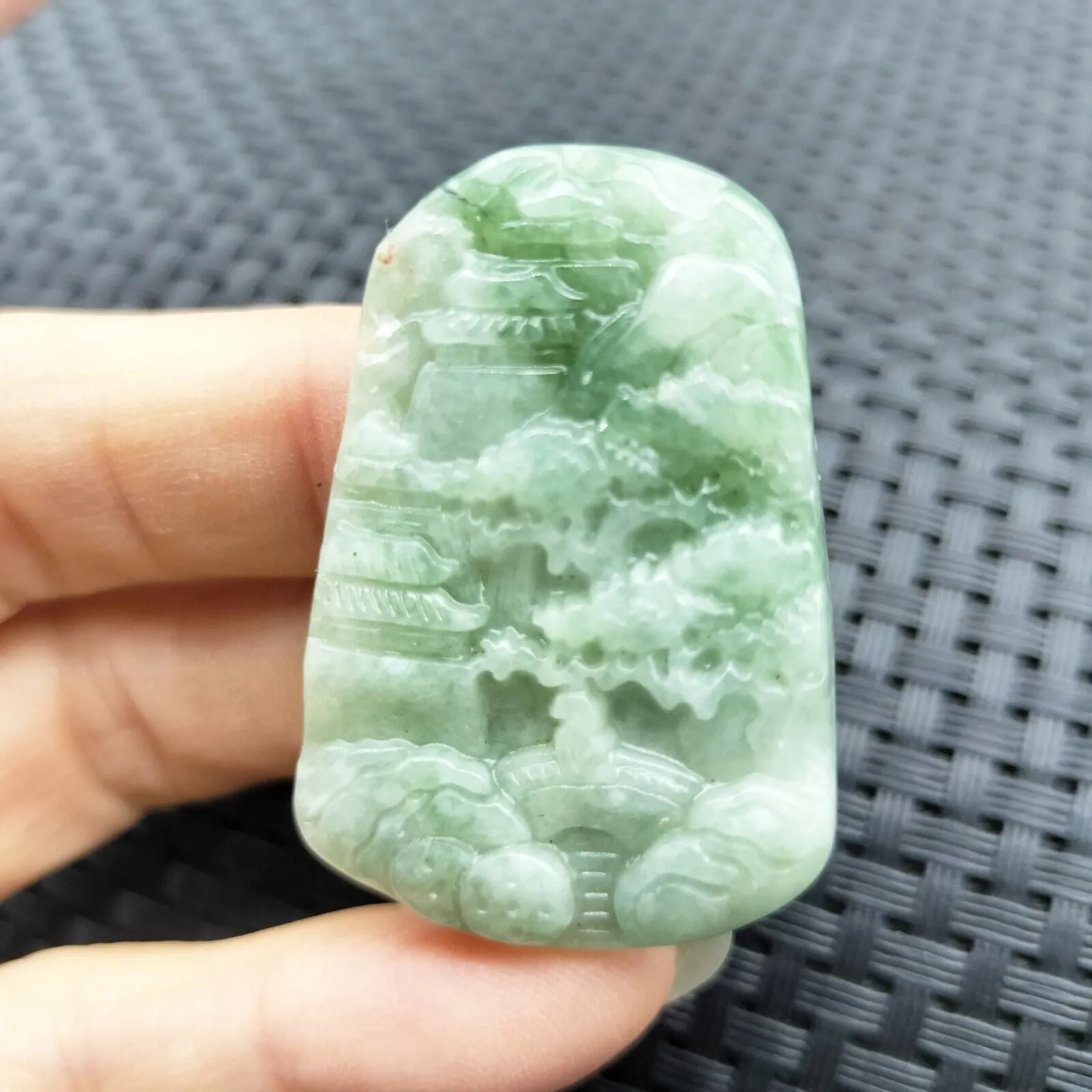 Certified Green Natural A Jade Jadeite Carved Pendant Landscape Painting Necklace