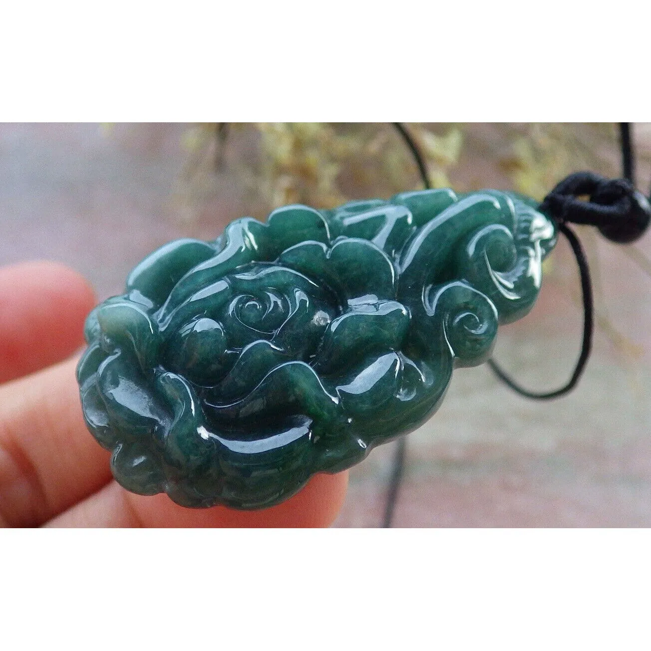 Certified Green Natural A Jade Jadeite Pendant Rose Ruyi Flower Necklace