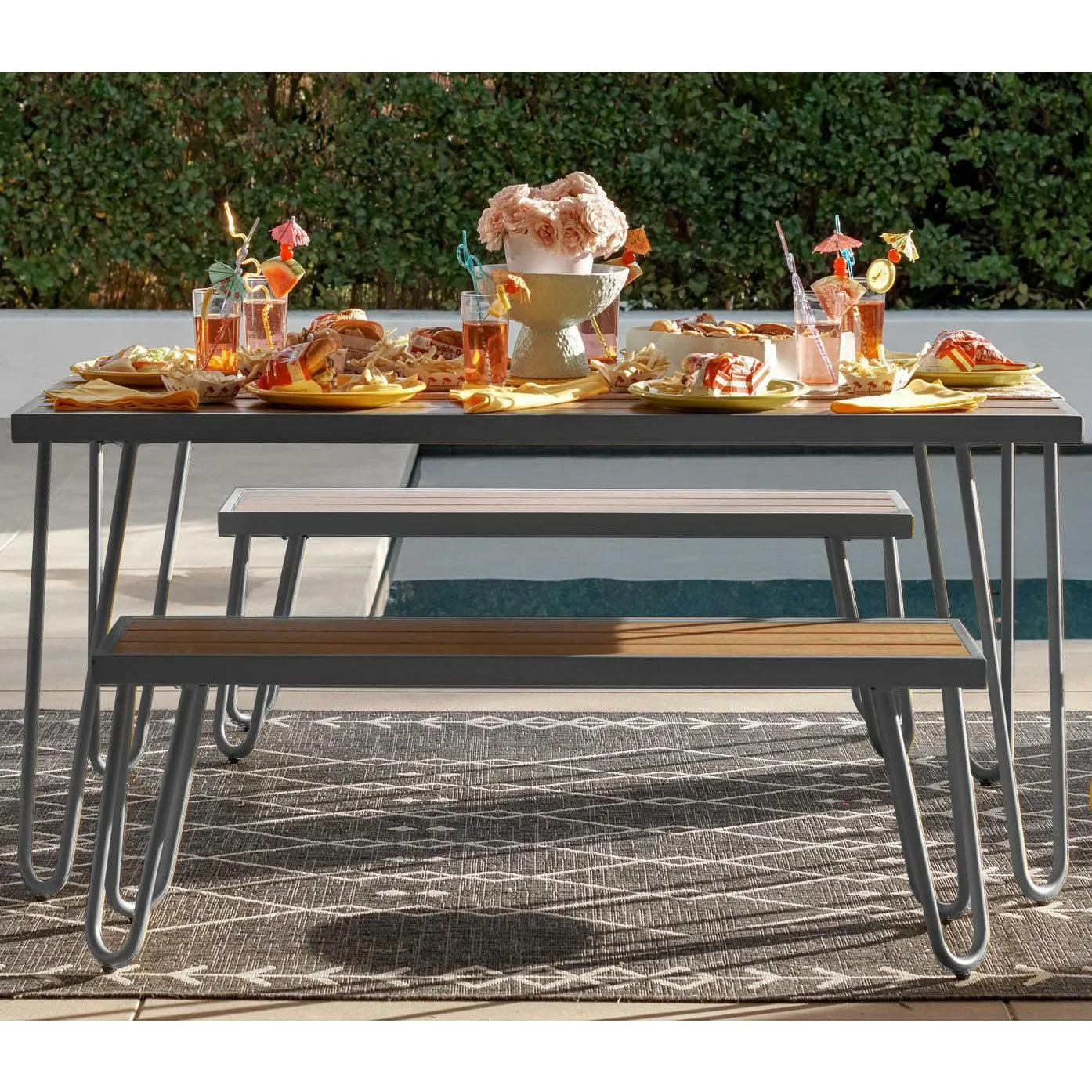 Cosco Novogratz Paulette 5' Table and Bench Set - Charcoal | 88192CNOEUK