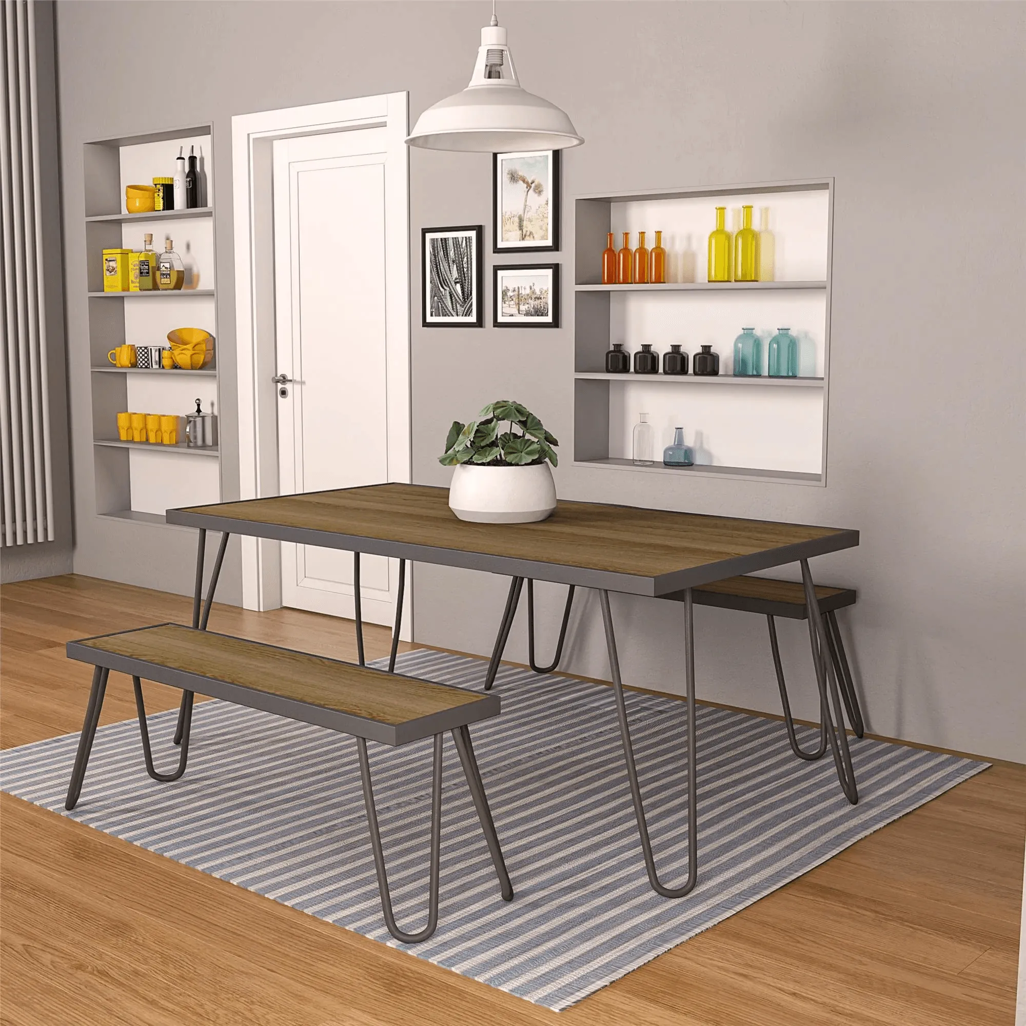 Cosco Novogratz Paulette 5' Table and Bench Set - Charcoal | 88192CNOEUK