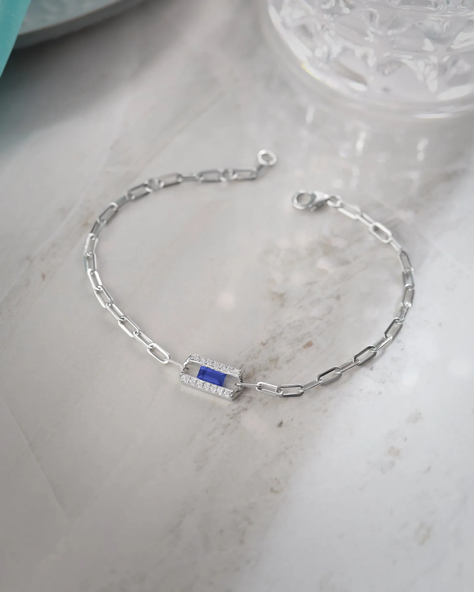 Created Sapphire Paperclip Bracelet