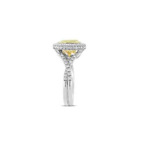 Cushion cut Yellow Diamond Engagement Ring
