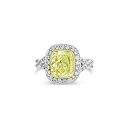 Cushion cut Yellow Diamond Engagement Ring