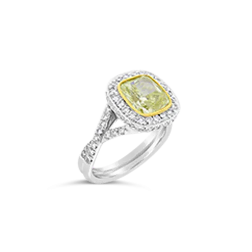 Cushion cut Yellow Diamond Engagement Ring