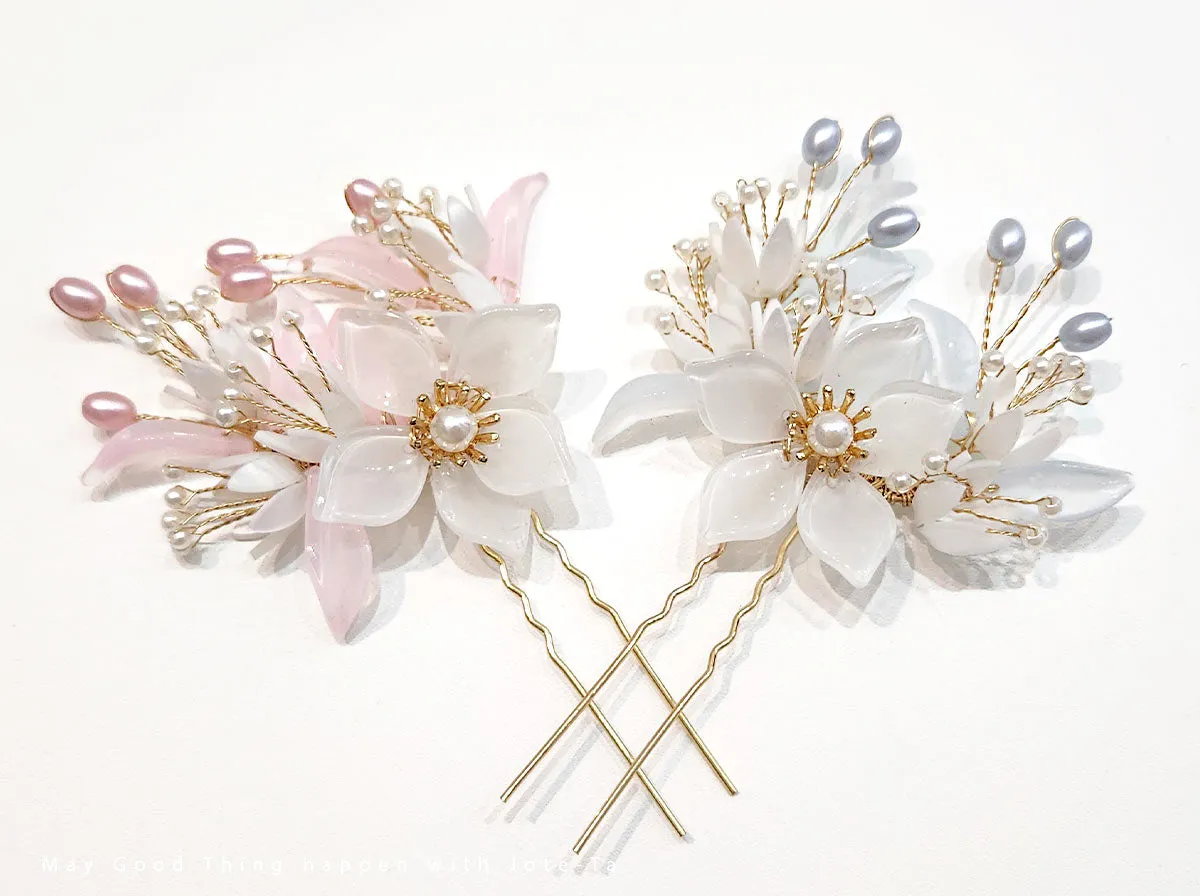 Cute Flower Hair Pin in Pink and Blue (2 Colors)