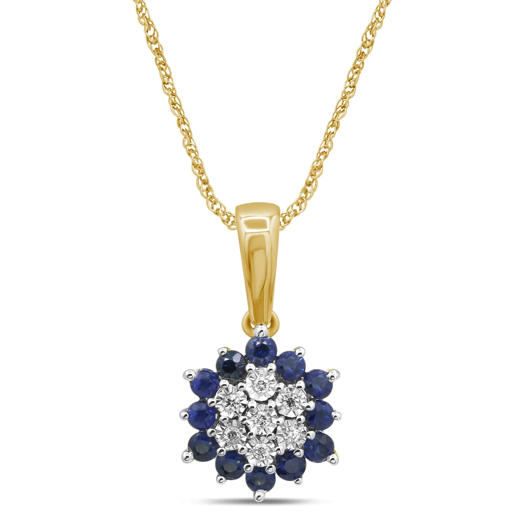 Diamond Set Sapphire Necklace in 9ct Yellow Gold
