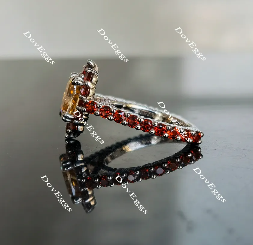Doveggs halo colored moissanite and birthstone engagement ring