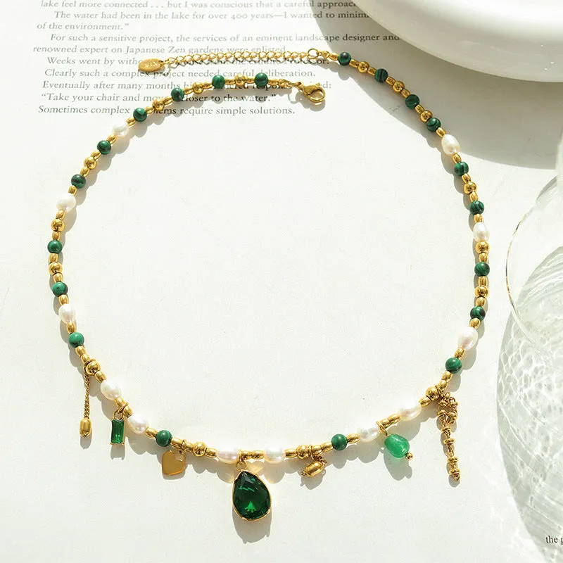 Elegant Court Style Pearl and Gem Pendant Necklace
