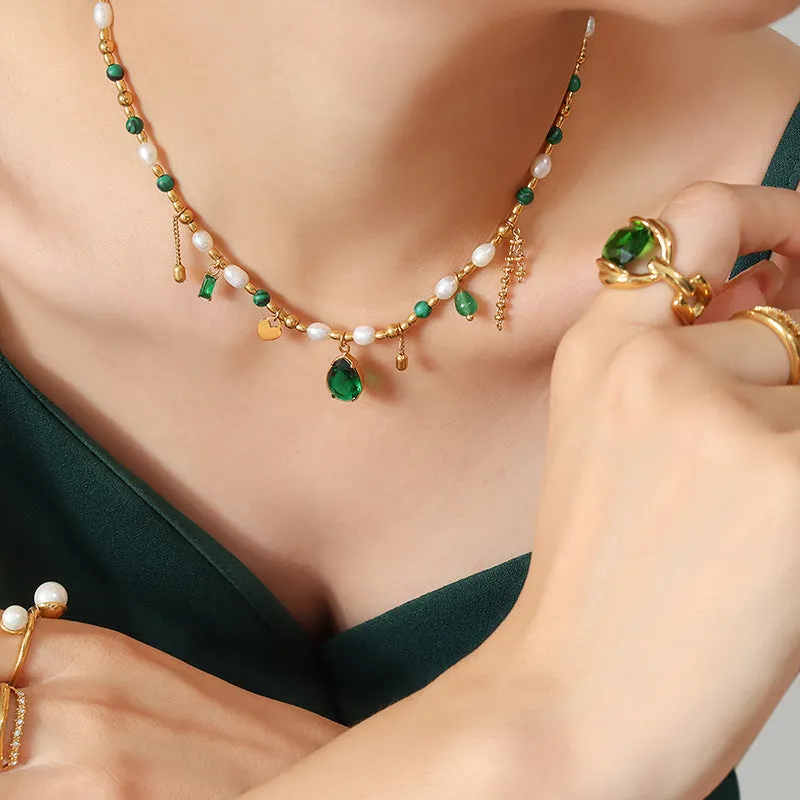 Elegant Court Style Pearl and Gem Pendant Necklace