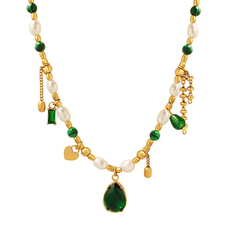 Elegant Court Style Pearl and Gem Pendant Necklace