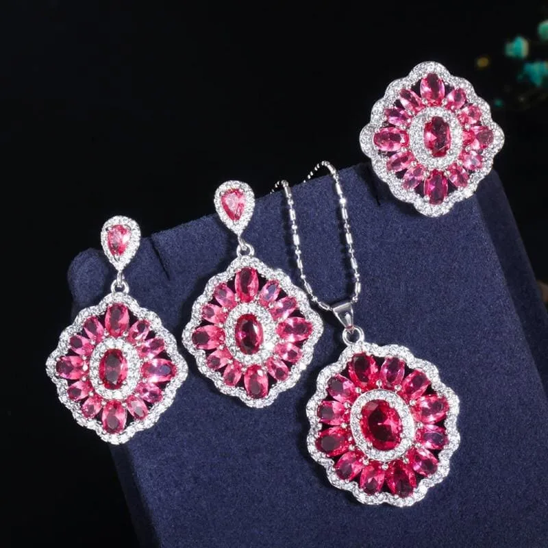 Elegant Design Big Square Austria Crystal Stone Jewelry Set