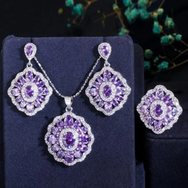 Elegant Design Big Square Austria Crystal Stone Jewelry Set