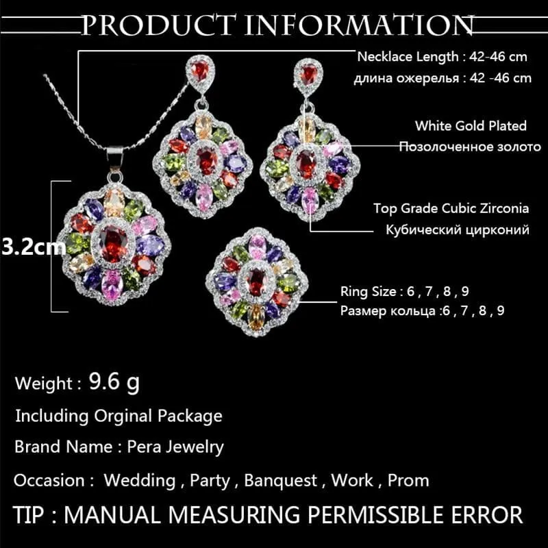 Elegant Design Big Square Austria Crystal Stone Jewelry Set