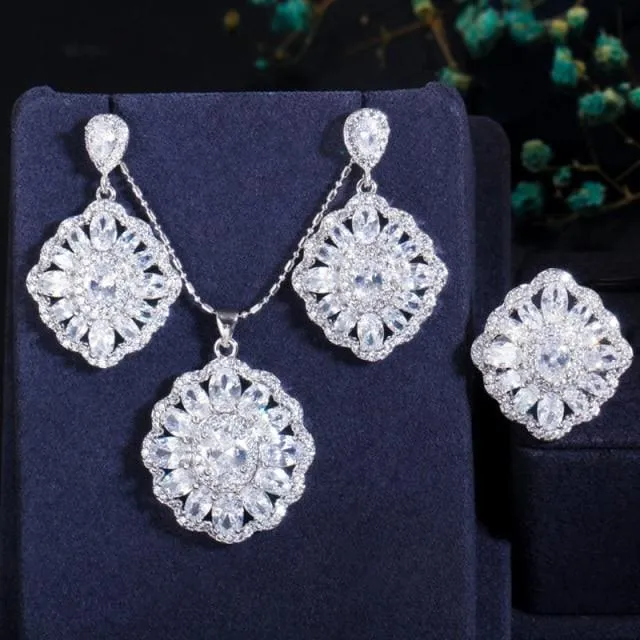 Elegant Design Big Square Austria Crystal Stone Jewelry Set