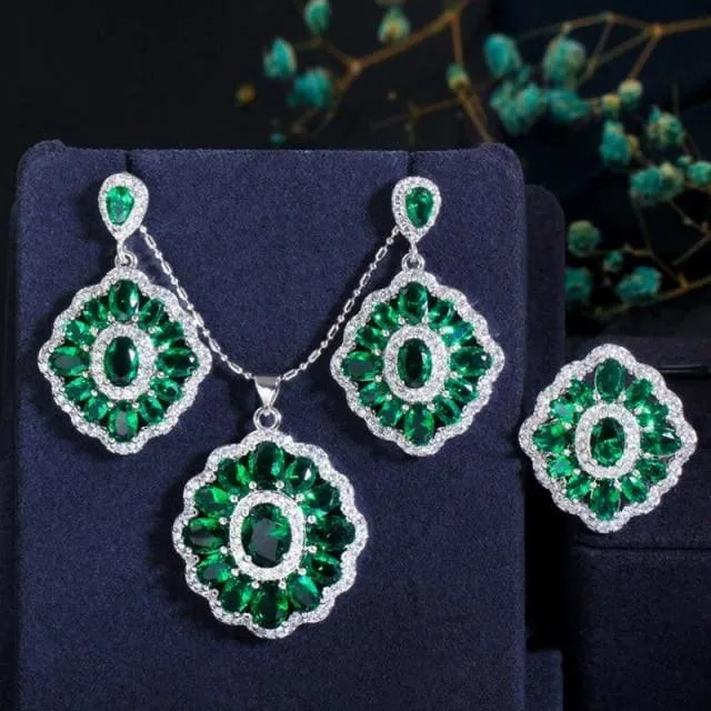 Elegant Design Big Square Austria Crystal Stone Jewelry Set