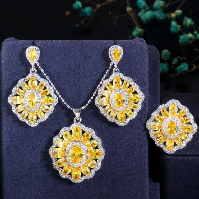 Elegant Design Big Square Austria Crystal Stone Jewelry Set