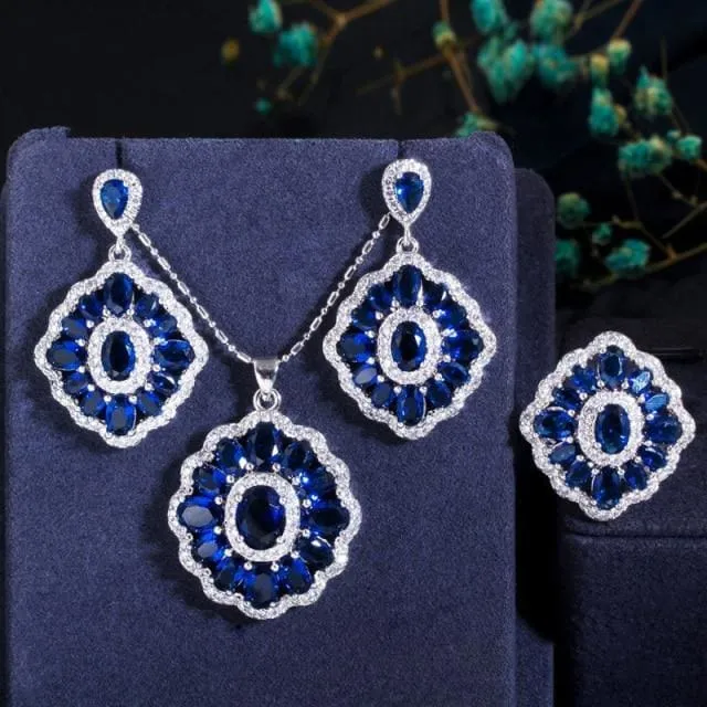 Elegant Design Big Square Austria Crystal Stone Jewelry Set
