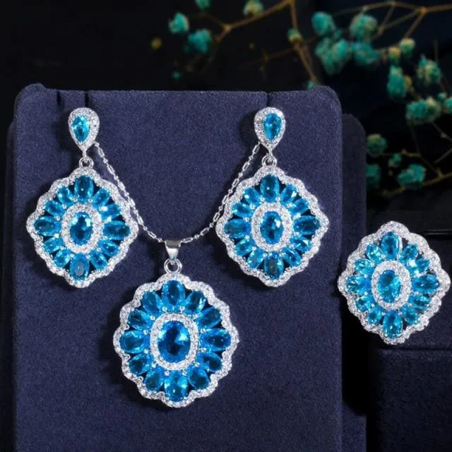 Elegant Design Big Square Austria Crystal Stone Jewelry Set