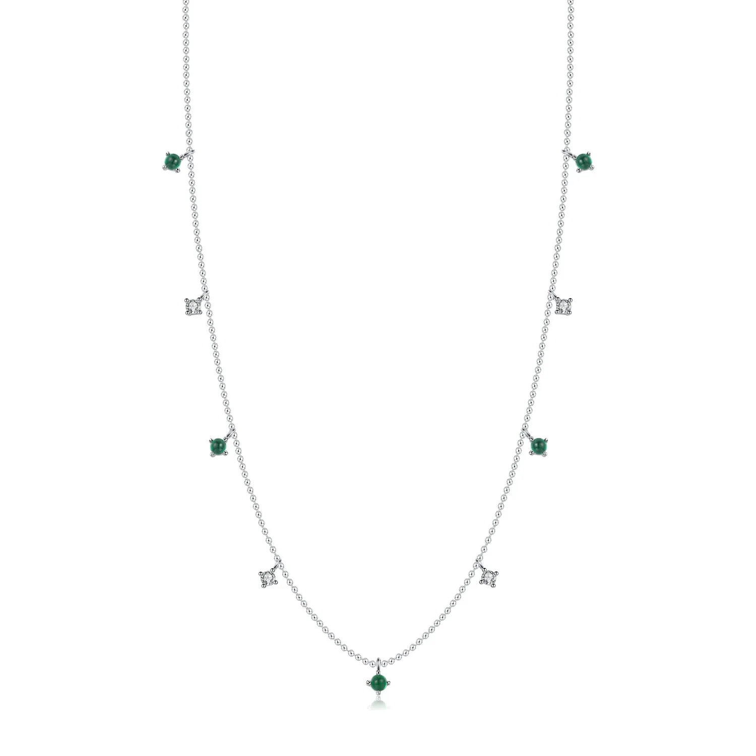 Elegant French Vintage Emerald Green Zircon Sterling Silver Necklace