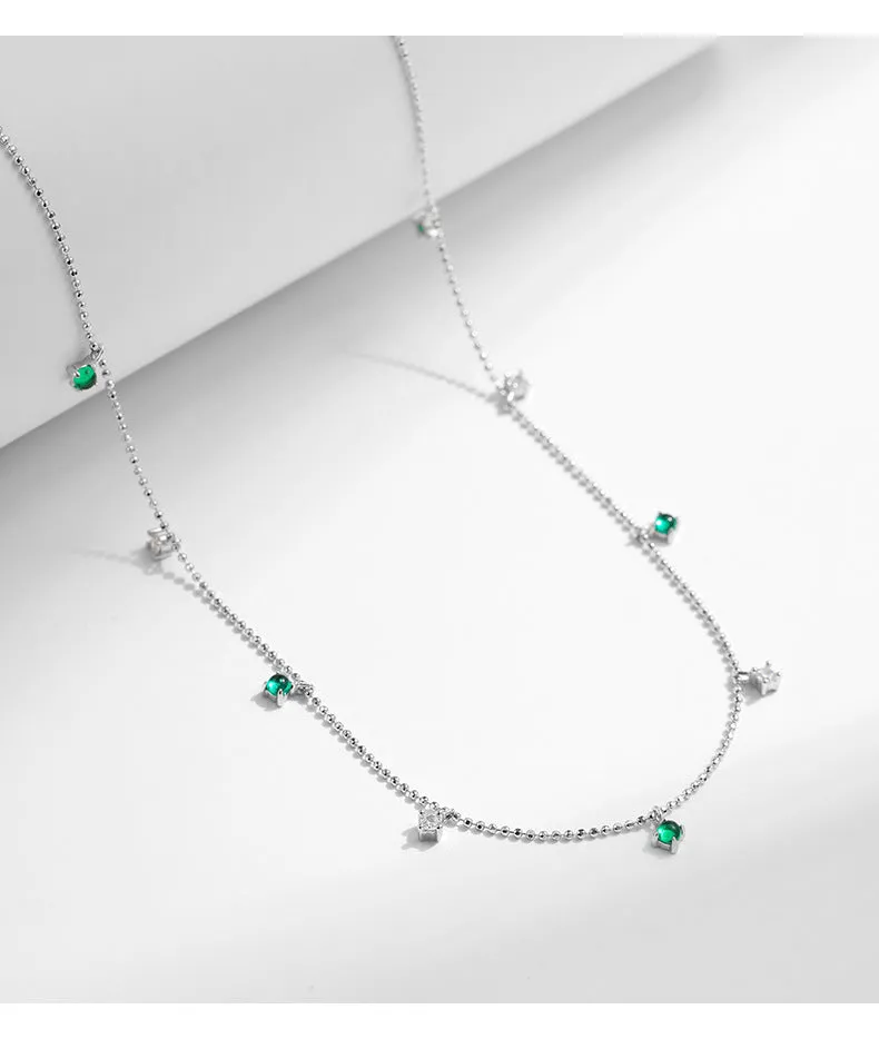 Elegant French Vintage Emerald Green Zircon Sterling Silver Necklace