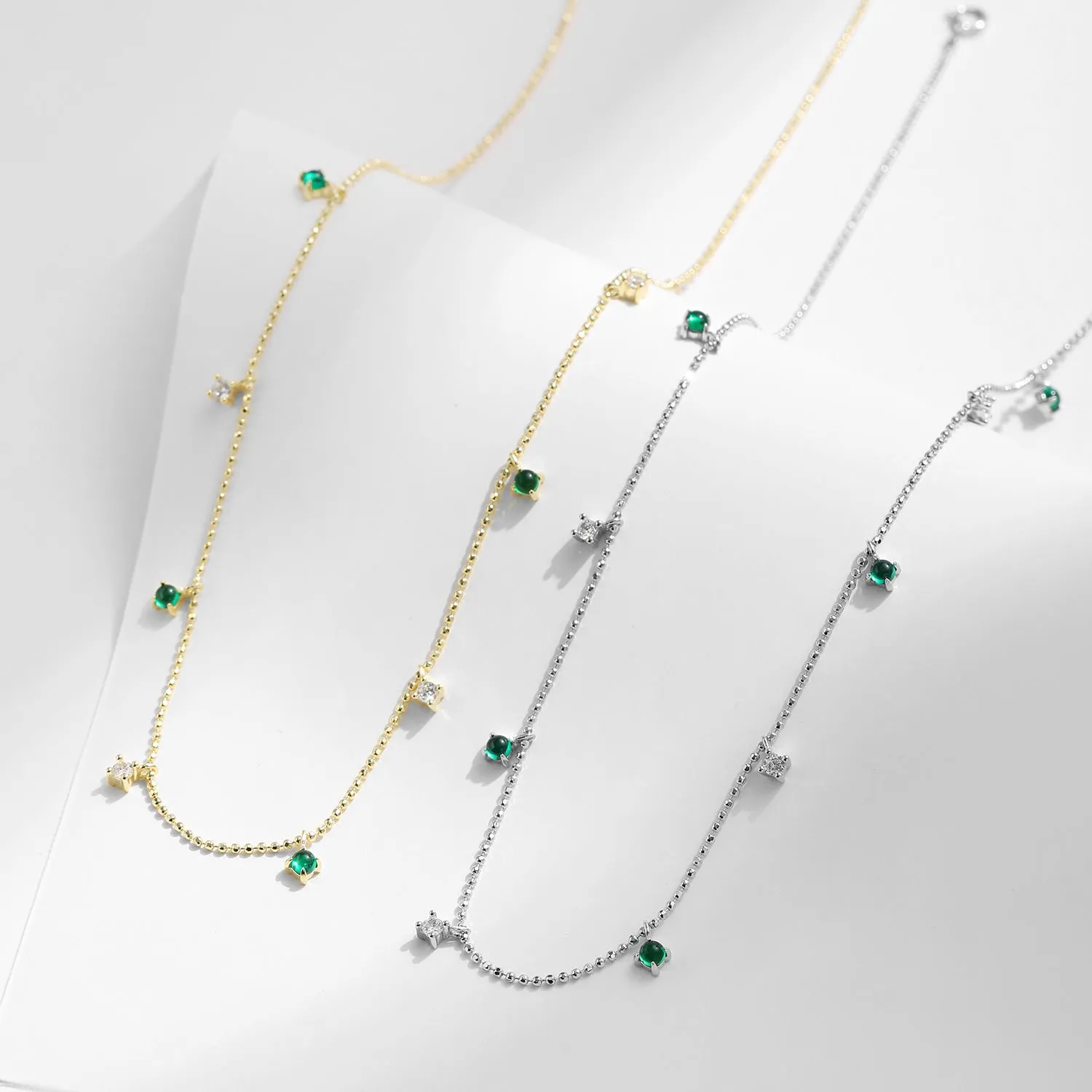 Elegant French Vintage Emerald Green Zircon Sterling Silver Necklace
