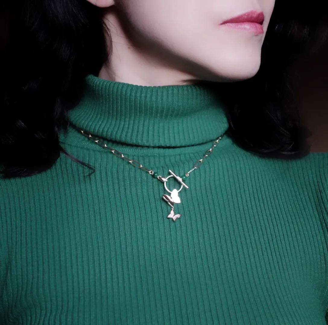 Elf Forest Malachite Necklace Gold