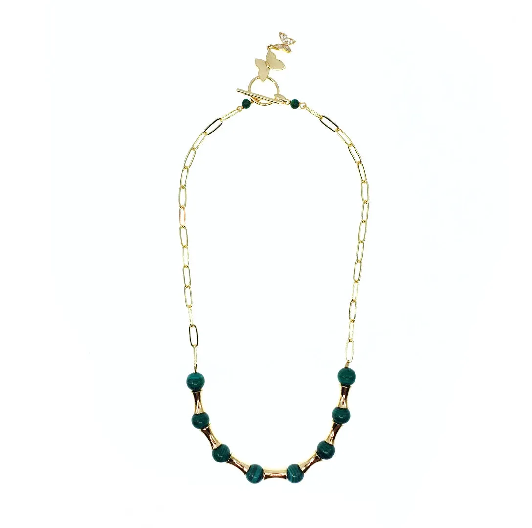 Elf Forest Malachite Necklace Gold