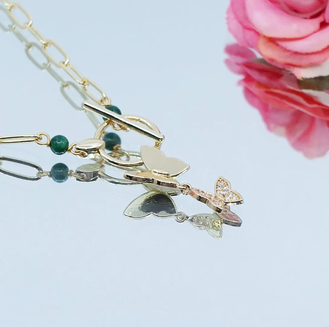 Elf Forest Malachite Necklace Gold