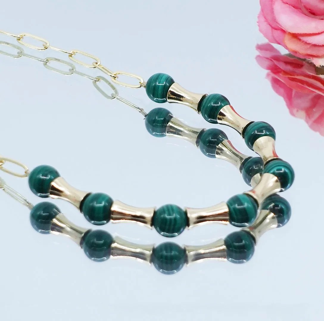 Elf Forest Malachite Necklace Gold