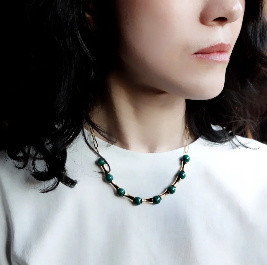 Elf Forest Malachite Necklace Gold